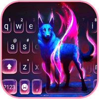 Flaming Neon Wolf Keyboard The