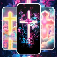 Cross Wallpaper Neon Light