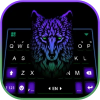 Cool Neon Blue Wolf Keyboard B