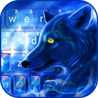 Blue Flaming Wolf Keyboard The