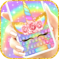 Rainbow Pink Rose Unicorn Keyb